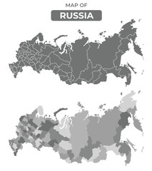 Obraz premium Greyscale Russia political map with borders outline style vector illustration set