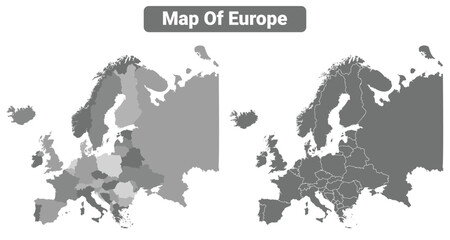 Fototapeta premium Greyscale Europe political map with borders outline style vector illustration set