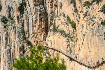 Caminito del Ray, The King's Path. Walkway pinned along the steep walls of a narrow gorge in El Chorro, Malaga, Spain