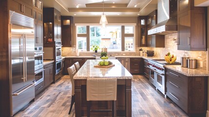 Modern Kitchen with Island and Stainless Steel Appliances