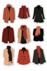 Stylish fall outerwear collection featuring various coats and scarves in warm colors and designs