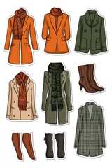 Stylish fall outfits featuring coats, scarves, and boots in warm autumn colors and patterns