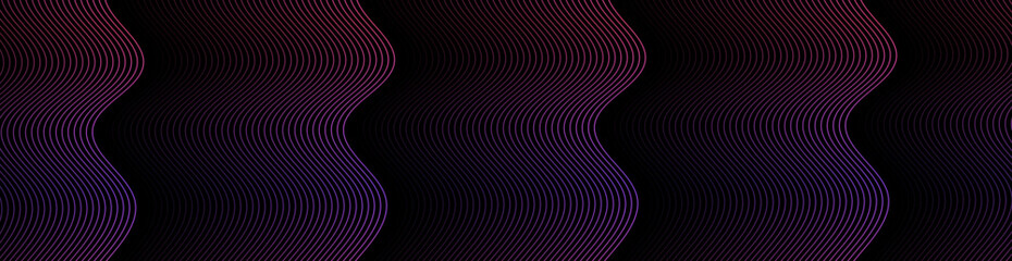 Naklejka premium Abstract background with lines and waves. Web banner size. Element for design. Vector background for brochure, booklet, flyer, poster. Black purple and pink gradient