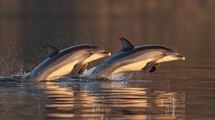 Obraz premium Dolphins diving in air