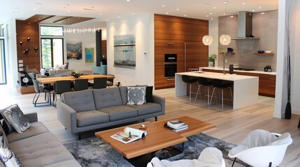 Modern Open Plan Kitchen and Living Room with Large Windows