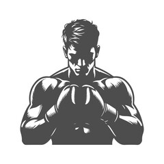 Black silhouette of boxer. Body builder vector art for logo, icon, design elements.