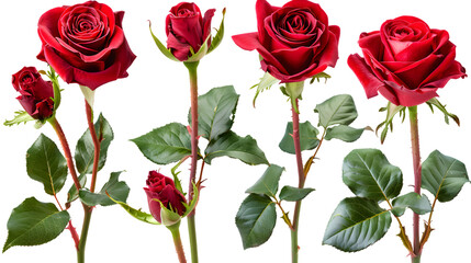 Red rose set isolated on white background