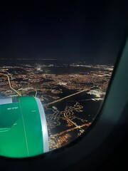 Night view out of plane window 

