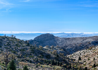 Panoramic view from the hiking trail to Torrecilla peak, Sierra de las Nieves national park,...