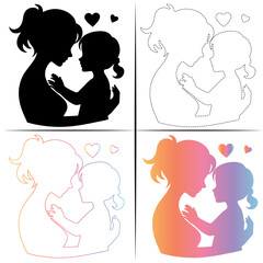 Silhouette of a mother with a Daughter, Colorful Mom And Daughter Silhouette, Mom and Daughter Tracing and Outline-17.eps, Silhouette of a mother with a Daughter, Colorful Mom And Daughter Silhouette,