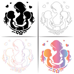 Silhouette of a mother with a Daughter, Colorful Mom And Daughter Silhouette, Mom and Daughter Tracing and Outline-17.eps, Silhouette of a mother with a Daughter, Colorful Mom And Daughter Silhouette,