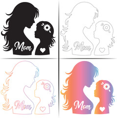 Silhouette of a mother with a Daughter, Colorful Mom And Daughter Silhouette, Mom and Daughter Tracing and Outline-17.eps, Silhouette of a mother with a Daughter, Colorful Mom And Daughter Silhouette,