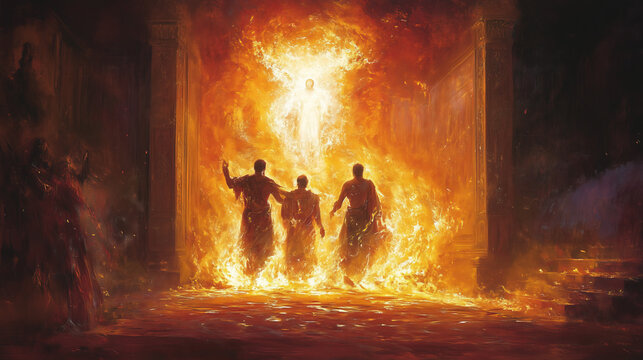 The Fiery Furnace With Shadrach, Meshach, and Abednego Amidst Flames