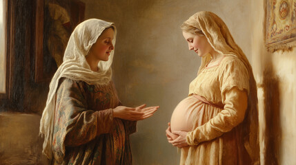 Mary Visits Elizabeth During Their Miraculous Pregnancies