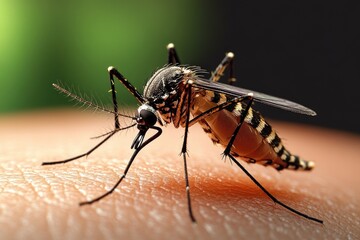 Fototapeta premium Aedes Aegypti Mosquito Feeding on Human Skin