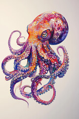 Fototapeta premium Beautiful Octopus T-shirt Design, Marine Animal Illustration Resource for Your Clothes Corporate and Graphic Business or Creative Project, Ai Generative