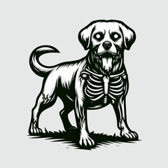 Labrador Retriever Cute Dog Zombie Cartoon Vector Icon Illustration. Animal Halloween Icon Concept Isolated Premium Vector. Flat Cartoon Style