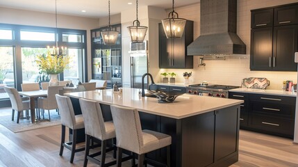 Modern Kitchen with Island and Large Windows