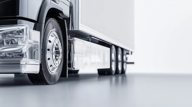 A detailed and realistic of a semi transparent electric freight truck, emphasizing its modern design