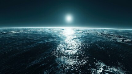 Fototapeta premium A vast expanse of water, surrounded by more water and illuminated by a radiant beacon