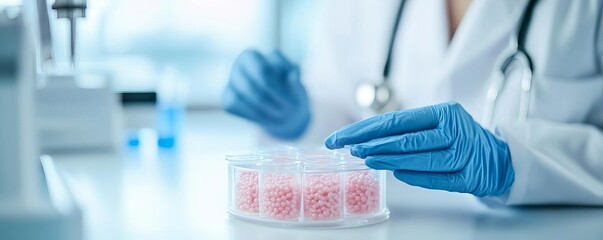 Fototapeta premium Bioengineered skin graft materials in a medical lab, regenerative medicine, biotechnology innovation