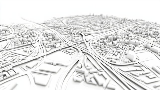 Detailed 3D city map illustration showcasing urban planning, architecture, and infrastructure with highways and buildings. - Powered by Adobe