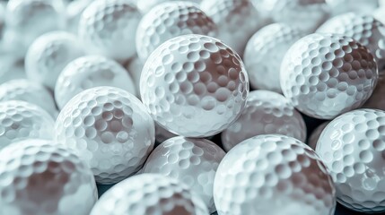 Cluster of golf balls on a white background, showcasing their smooth surfaces and dimples, emphasizing texture and detail in a minimalist setting