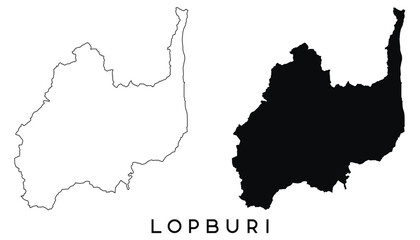 Lopburi map outline and black silhouette vector