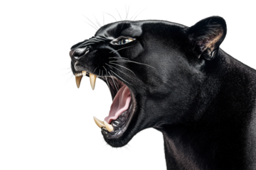 Black Puma Roaring Profile Isolated on White and Png Transparent Background