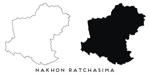 Obraz premium Nakhon Ratchasima map outline and black silhouette vector