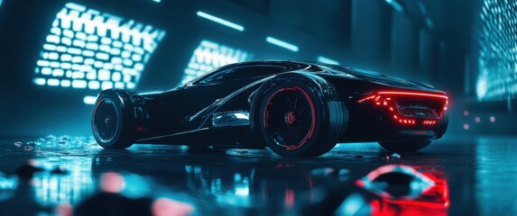 Futuristic car concept, low-angle shot, cyberpunk style