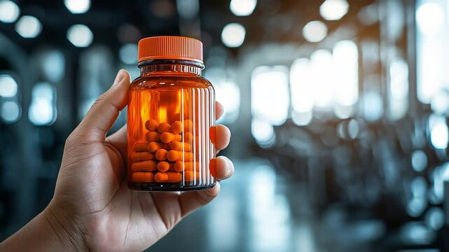 A robust person displaying a supplement bottle in a workout environment. ideal for endorsing bodybuilding and sports nutrition goods.