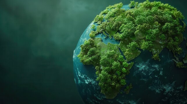 lush green earth with continents formed by dense forests and tree canopies celebrate arbor day text overlaid emphasizing global environmental awareness - Powered by Adobe