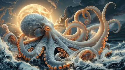 Beautiful Wallpaper with a Octopus Design, Ideal Marine Animal Poster or Graphic Resource for Creative Project, Ai Generative