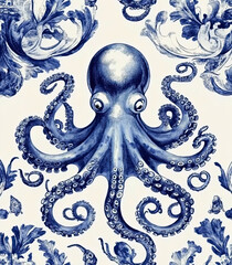 Beautiful Wallpaper with a Octopus Design, Ideal Marine Animal Poster or Graphic Resource for Creative Project, Ai Generative