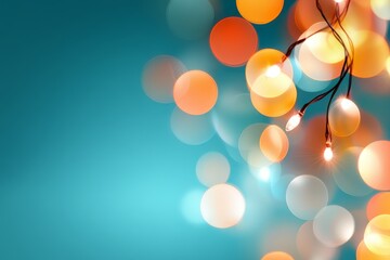 A beautiful abstract background featuring a cluster of soft, blurred lights in warm hues against a cool teal backdrop. The image evokes a sense of joy, festivity, and celebration, with the lights symb