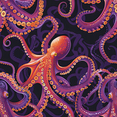 Beautiful Wallpaper with a Octopus Design, Ideal Marine Animal Poster or Graphic Resource for Creative Project, Ai Generative