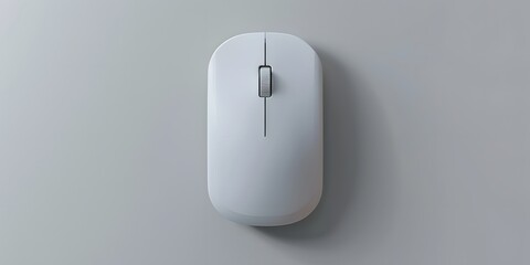 A top-down 3D render of a white wireless mouse on a clean, isolated surface. 