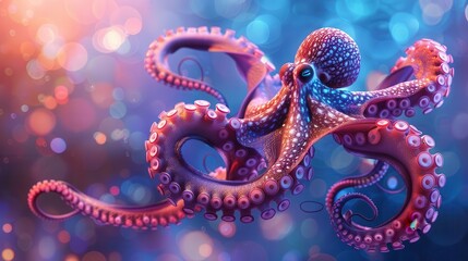Fototapeta premium majestic octopus with tentacles gracefully extended underwater setting with shimmering light rich colors and dynamic pose capture creatures intelligence and fluid motion