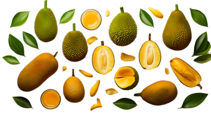 jack fruit pattern isolated on transparent background.