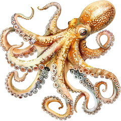 Fototapeta premium Beautiful Octopus Watercolor Clipart, Marine Animal Colored Design for Your Corporate and Business Graphic Resource or Creative Project, Ai Generative
