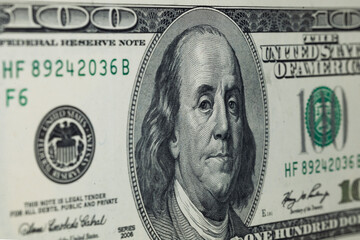 One hundred Dollar Closeup Concept. American Dollar Cash Money. One hundred Dollar Banknotes. Macro Shot.