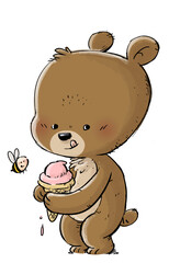 Funny bear eating ice cream