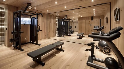 Obraz premium Contemporary home gym with minimalist equipment
