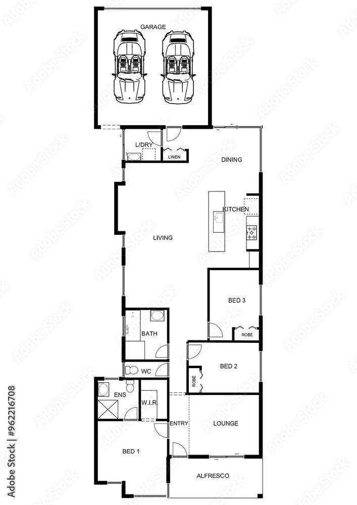 Wall mural House Floor Plan elevation. 2D design of home space 3D  Sweet Home draw floor plan