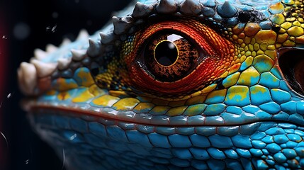 Naklejka premium A detailed photograph highlighting the vibrant colors and textures on a reptile's skin, presented in stunning