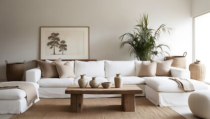 Neutral Toned Living Room Create a serene, modern living room with a minimalist design