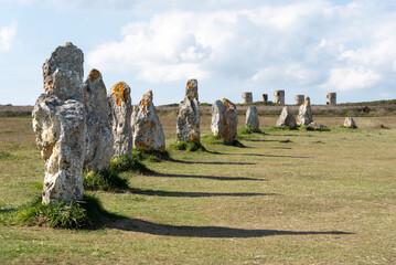 archeology of Lagatjar with background of the Manoir Saint Paul Roux in Camaret sur Mer, Brittanny