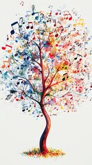 An eye-catching vertical image of a tree with vibrant leaves and musical notes scattered throughout, capturing the essence of creativity and the harmony between nature and music.