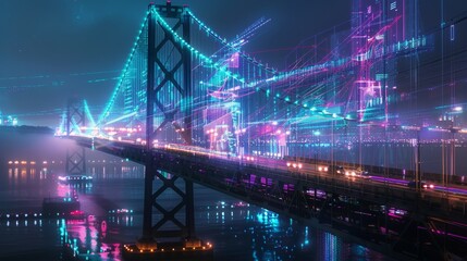 Futuristic san francisco bridge enhanced with ai design for vibrant marketing campaign